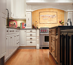 Dwelling Cabinetry  Style: Casual  Material: Maple  Finish: Oyster and Chestnut